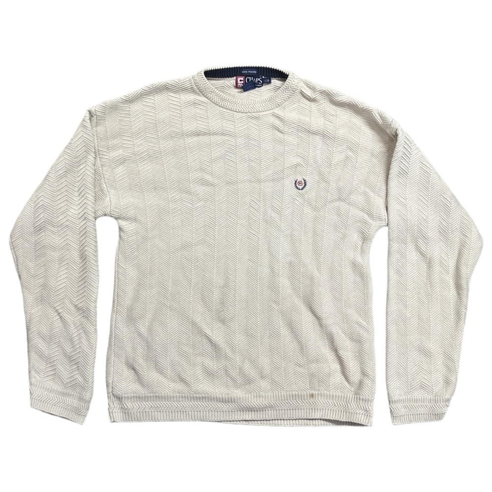 CHAPS RALPH LAUREN men's beige hand framed embroidered crewneck sweater, L.
